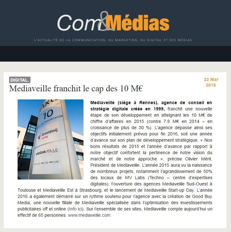 Mediaveille franchit le cap des 10 M€