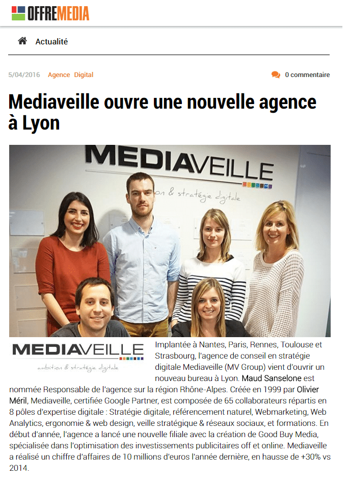 Mediaveille ouvre une nouvelle agence à Lyon
