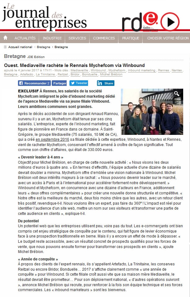 Mediaveille rachète Mychefcom via Winbound