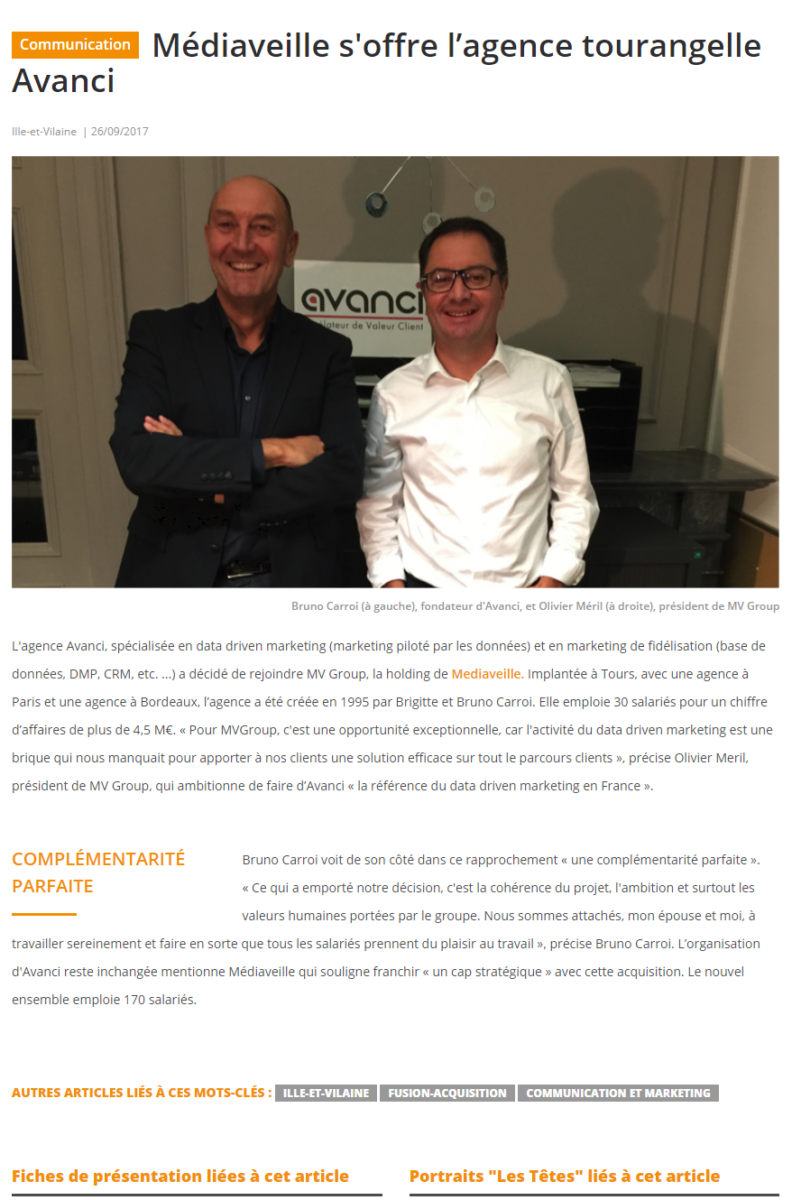 Médiaveille s’offre l’agence tourangelle Avanci