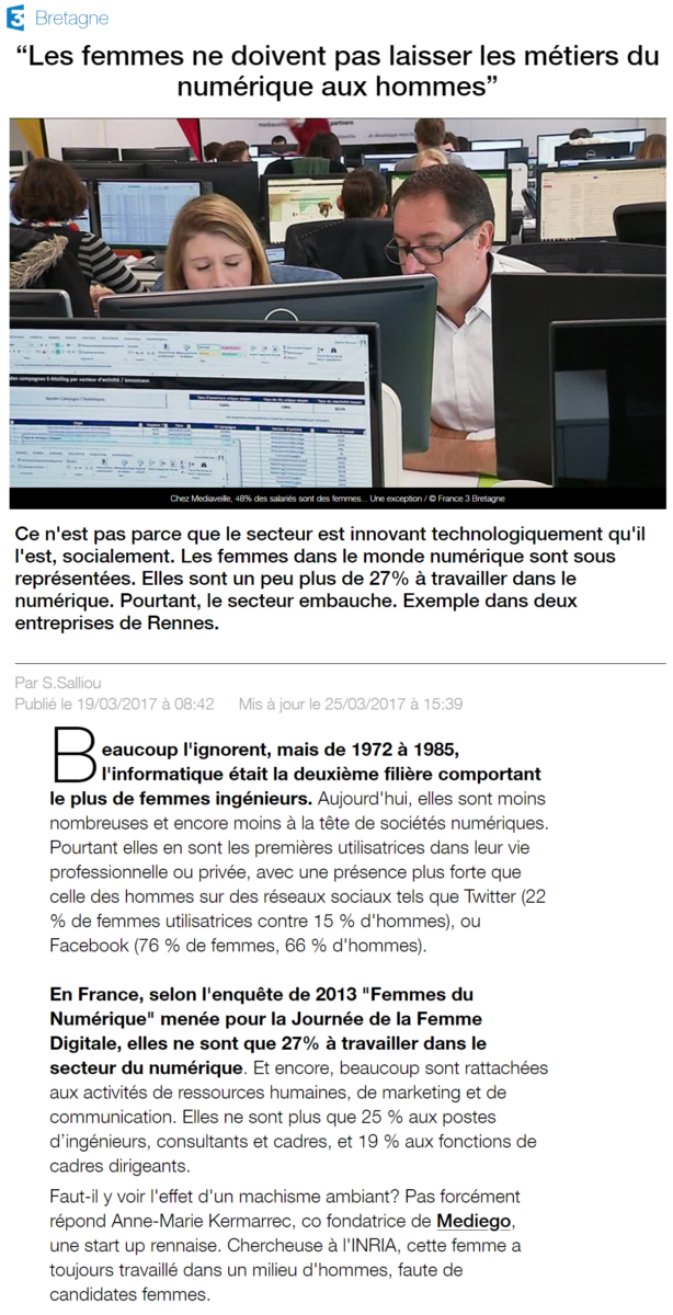 Reportage France 3 Bretagne -Les femmes dans le digital