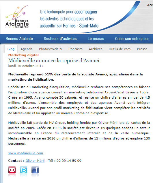 MEDIAVEILLE ANNONCE LA REPRISE D’AVANCI